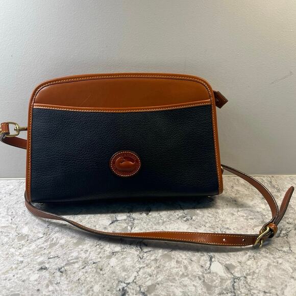 Vintage Dooney Bourke Crossbody Purse Blue Brown Leather JL